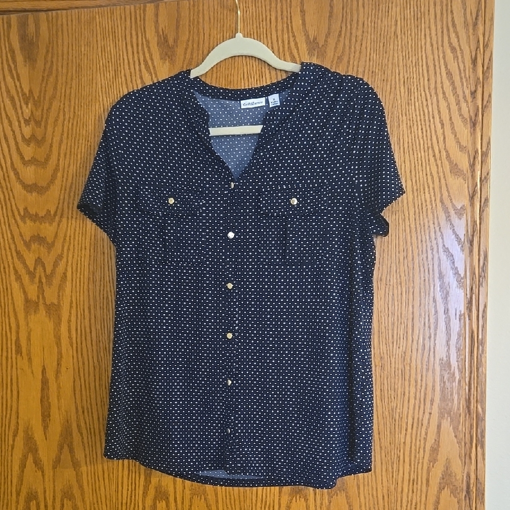 Navy Blue Polka Dot Women's Top